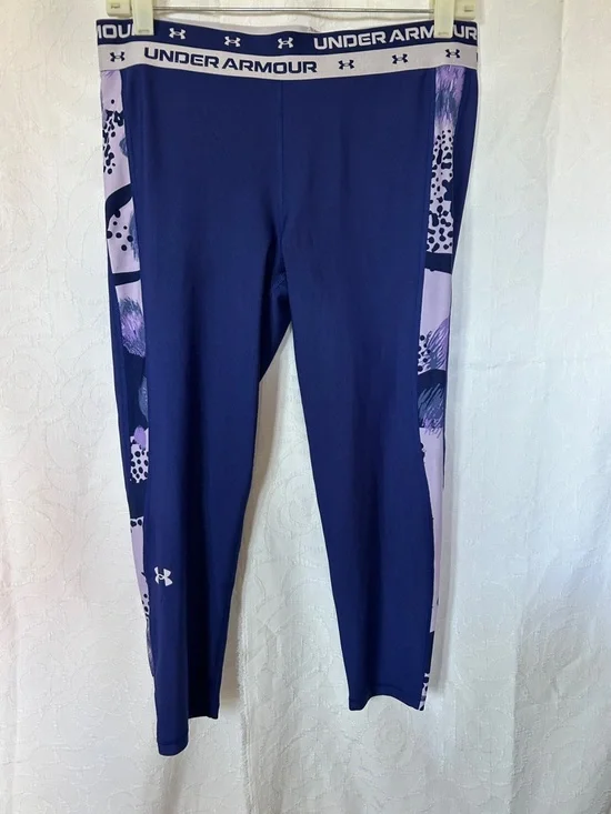NWT Under Armour Navy &Light Purple Performance Heat Gear Crop  Leggings Size XL - Picture 1 of 6